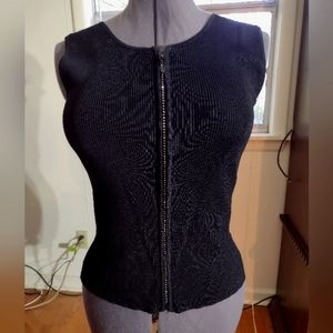 Stretch Ribbed Zip Vest with Rhinestone Detailing XL